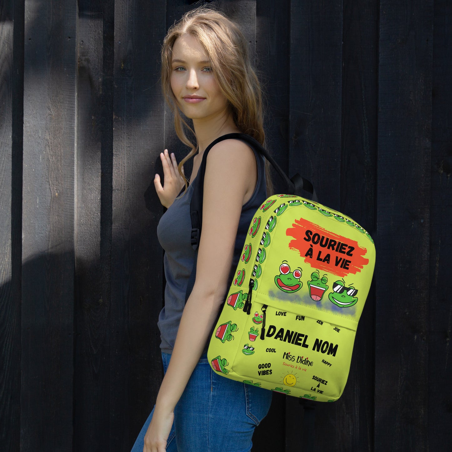 Sac à dos personnalisable " 3 grenouilles amusantes" Souriez à la vie