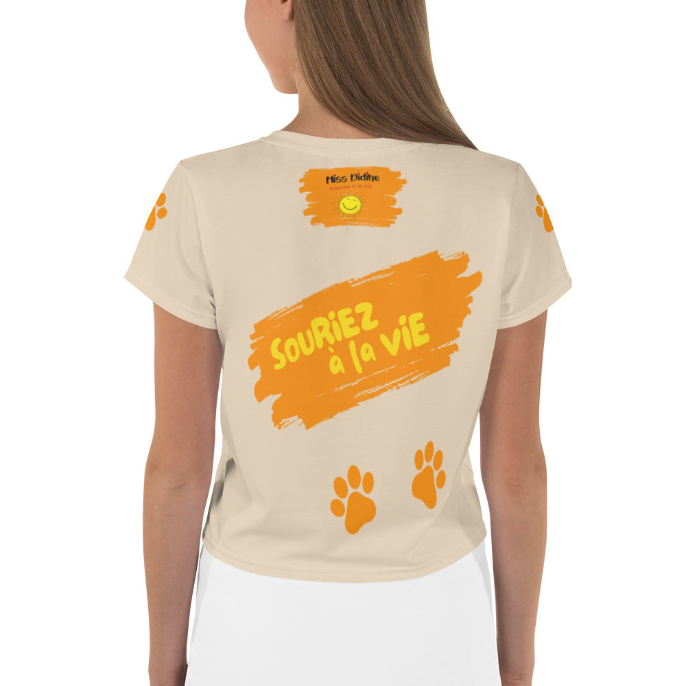 T-shirt Crop-Top lenox Souriez à la vie fond beige