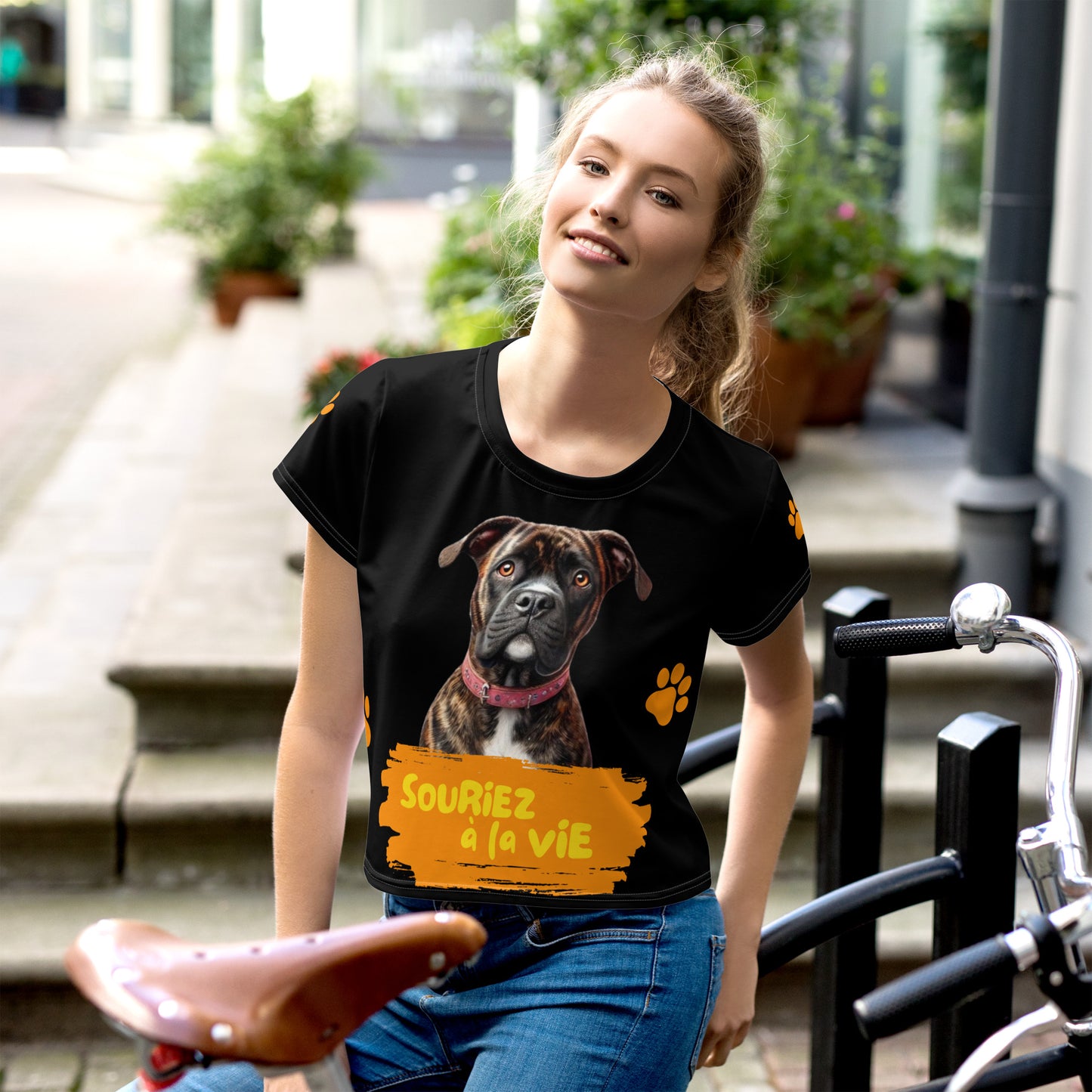 T-shirt Crop-Top lenox Souriez à la vie fond noir