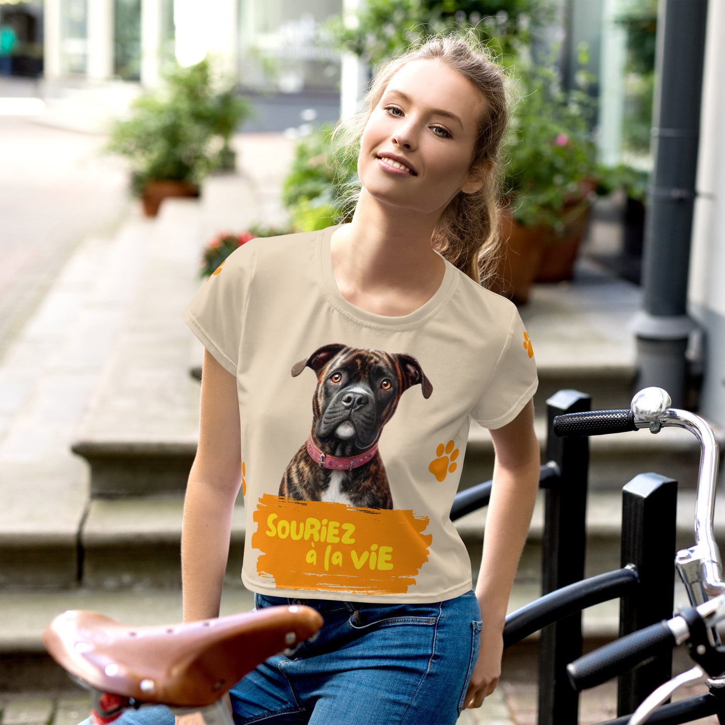 T-shirt Crop-Top lenox Souriez à la vie fond beige