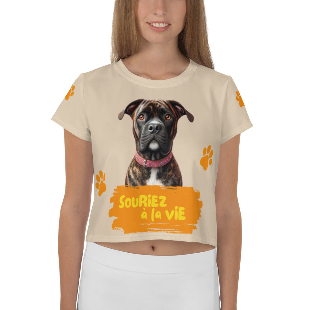 T-shirt Crop-Top lenox Souriez à la vie fond beige
