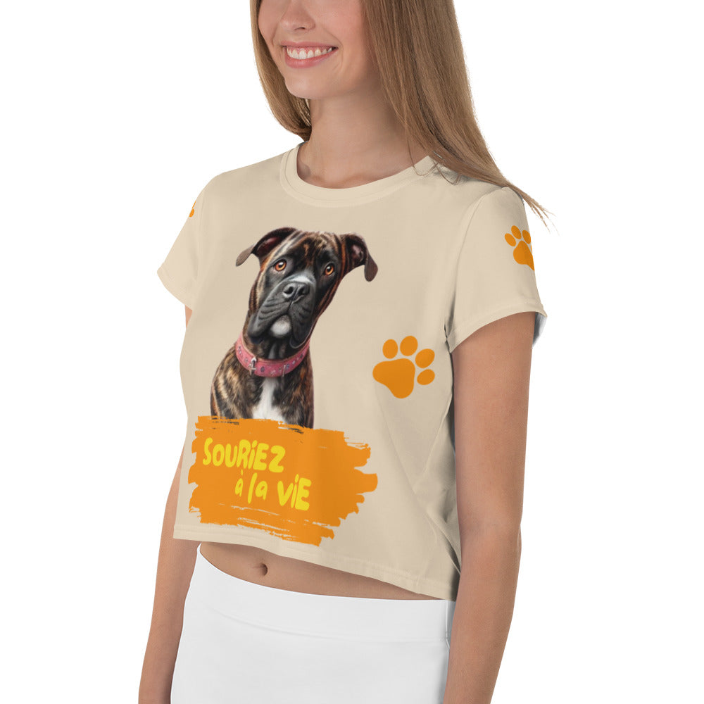T-shirt Crop-Top lenox Souriez à la vie fond beige
