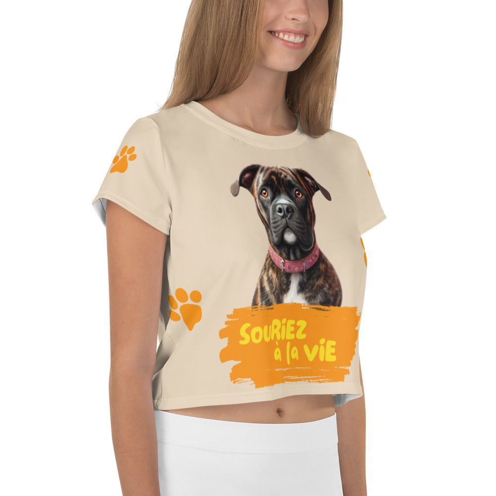 T-shirt Crop-Top lenox Souriez à la vie fond beige