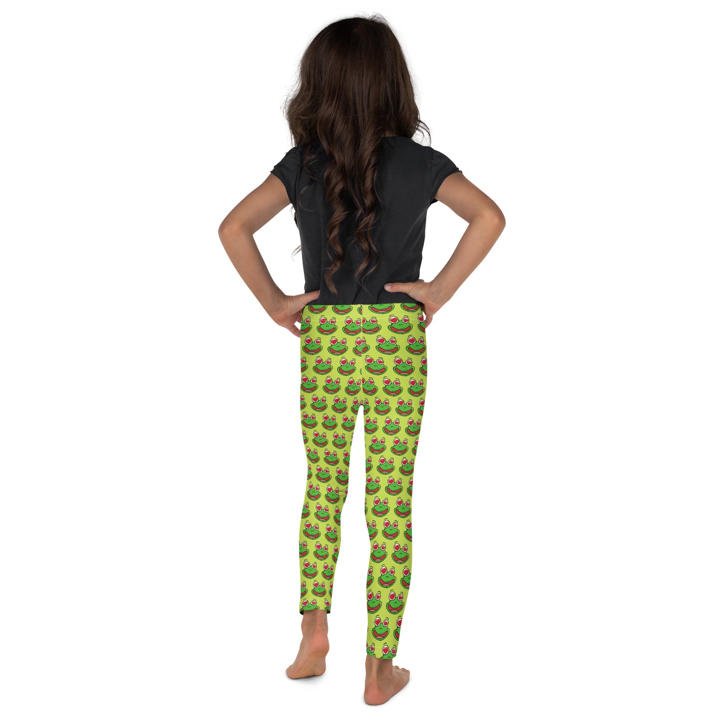 Legging Pour Enfant Grenouilles amusantes fond vert anis