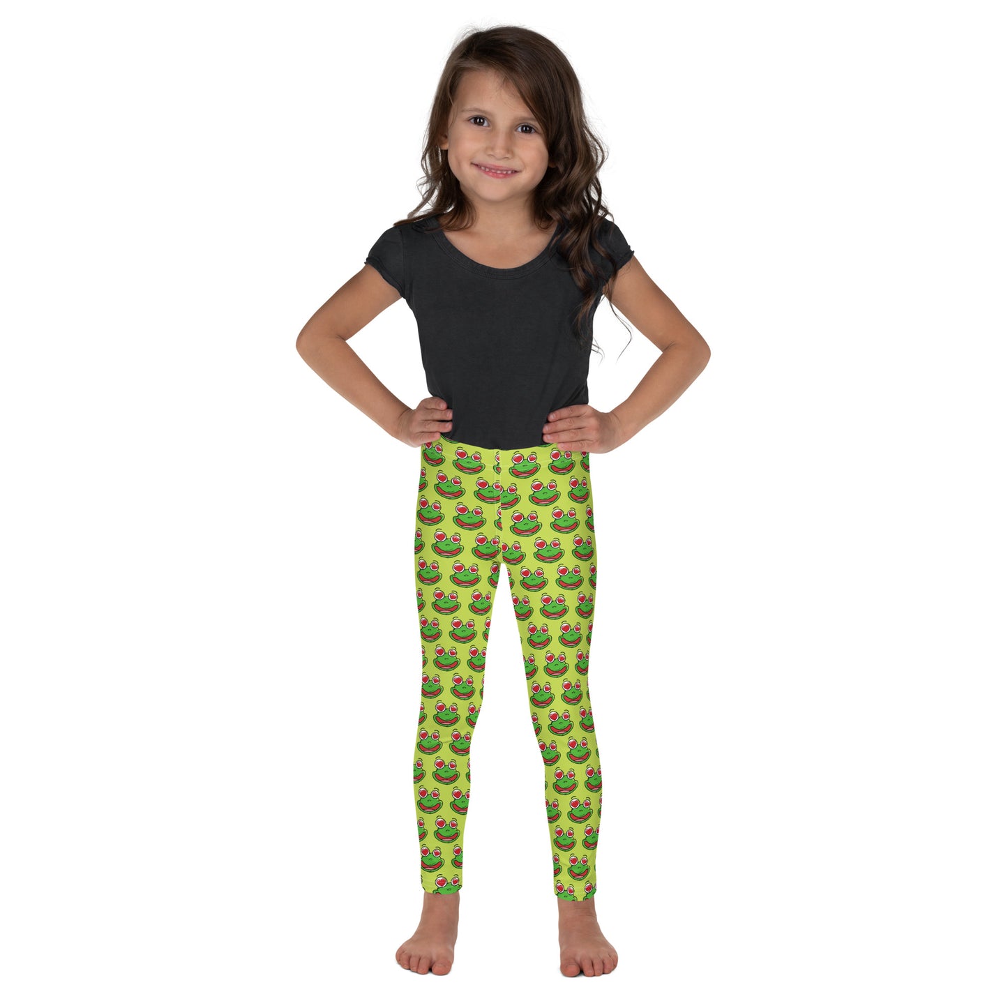 Legging Pour Enfant Grenouilles amusantes fond vert anis