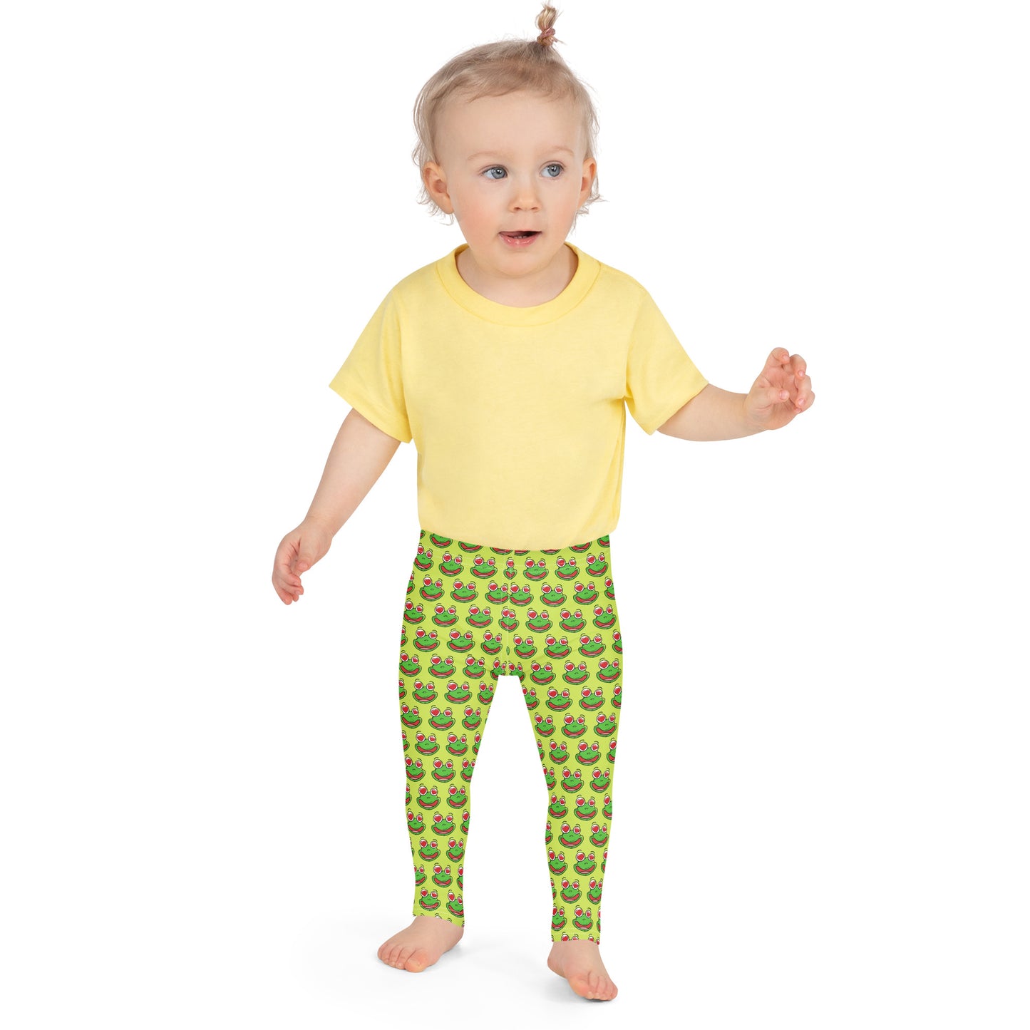 Legging Pour Enfant Grenouilles amusantes fond vert anis