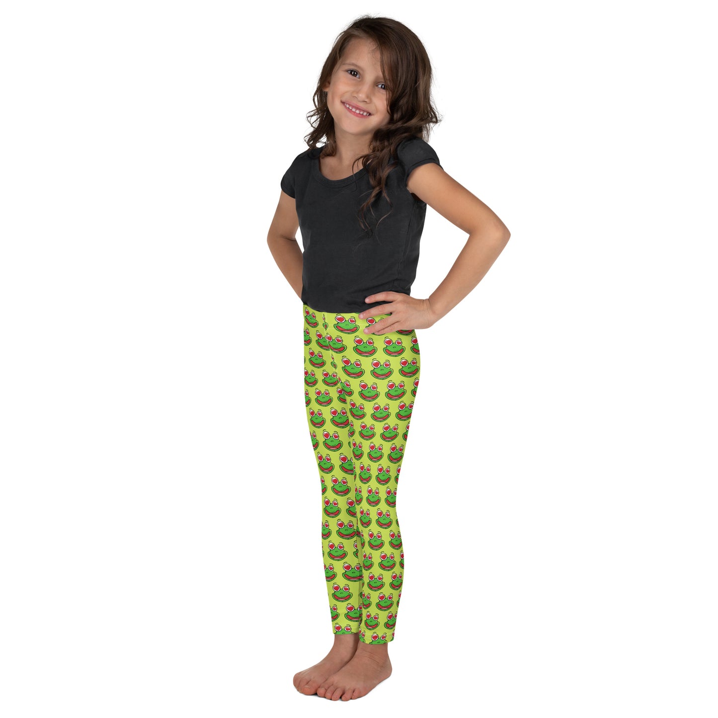 Legging Pour Enfant Grenouilles amusantes fond vert anis