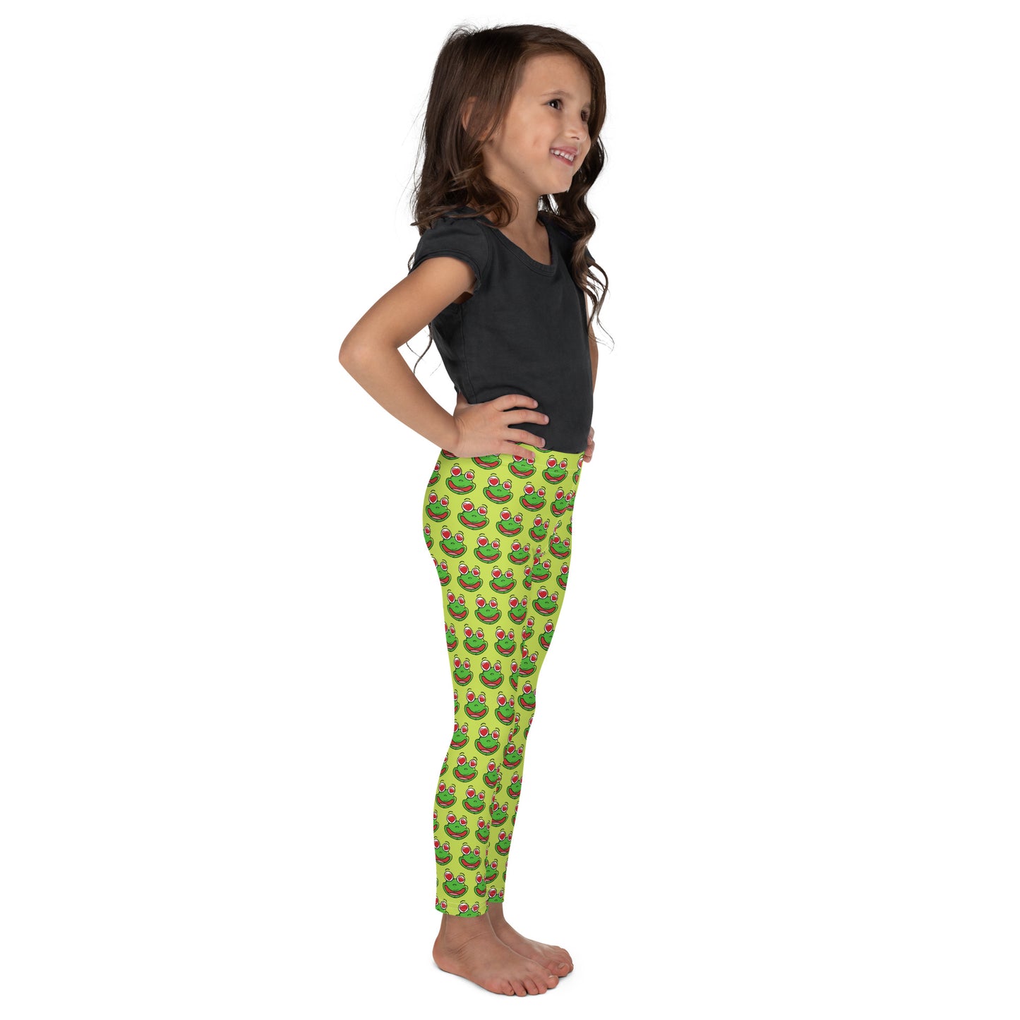 Legging Pour Enfant Grenouilles amusantes fond vert anis