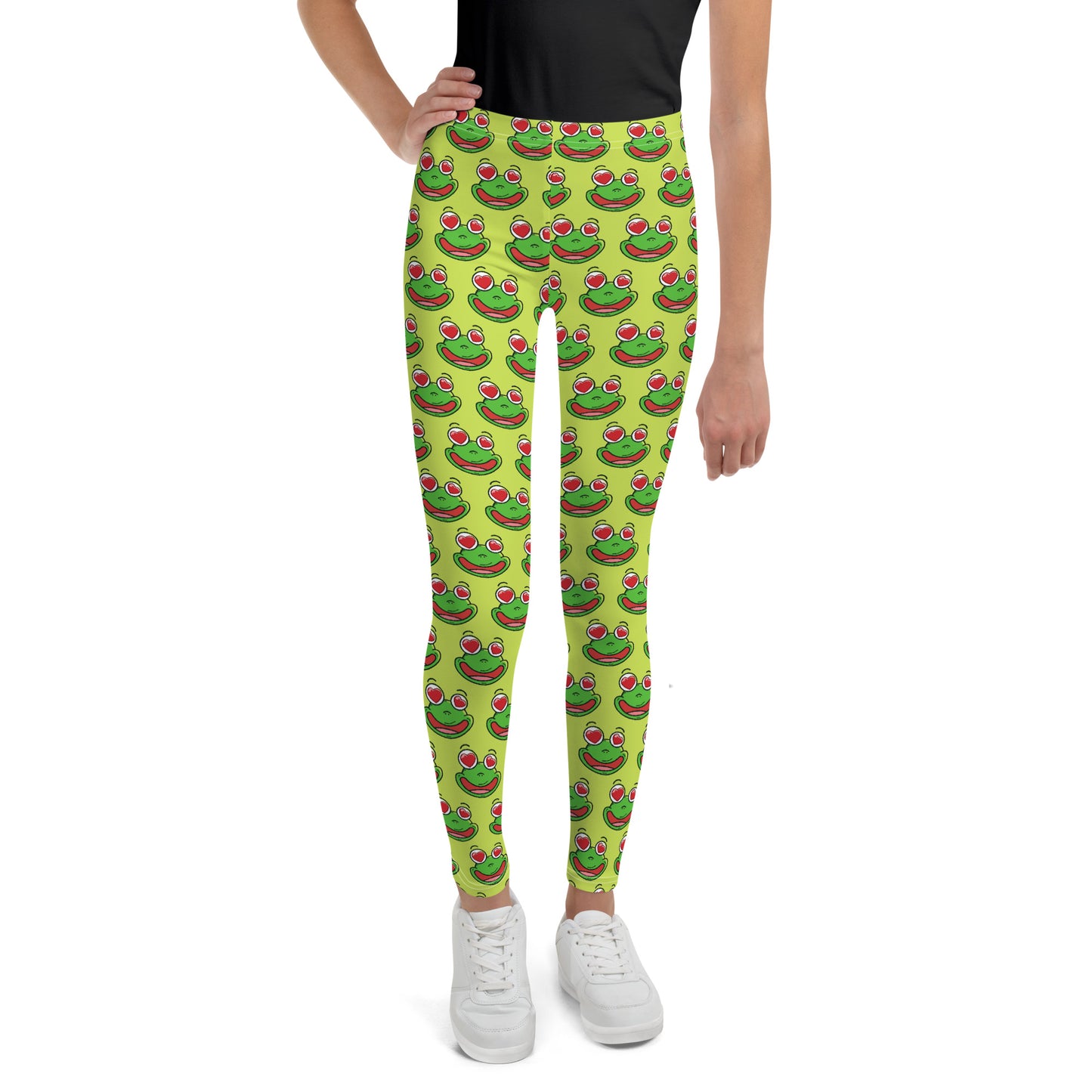 Legging Pour Ado Grenouilles amusantes fond vert anis