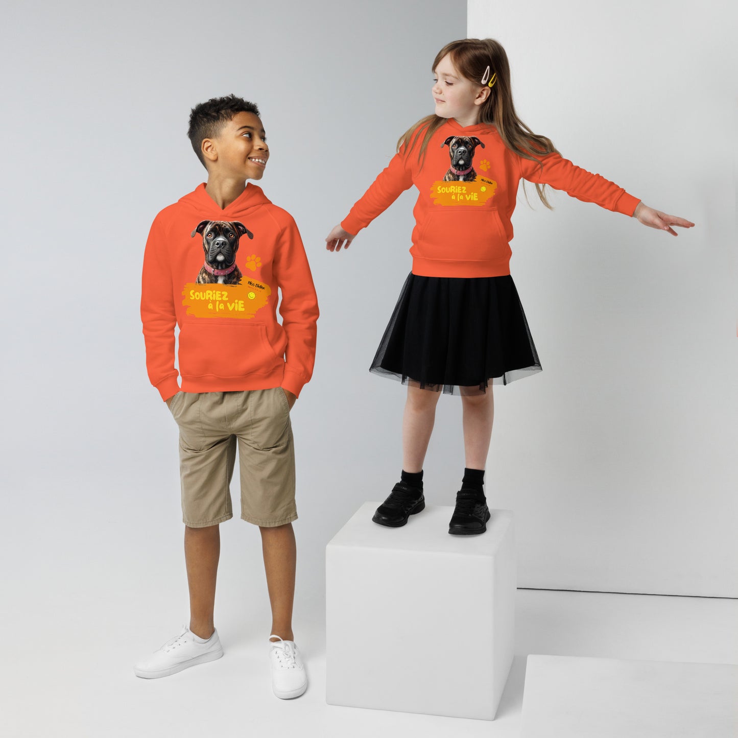 Sweat à capuche hoodie écologique pour enfants lenox souriez à la vie