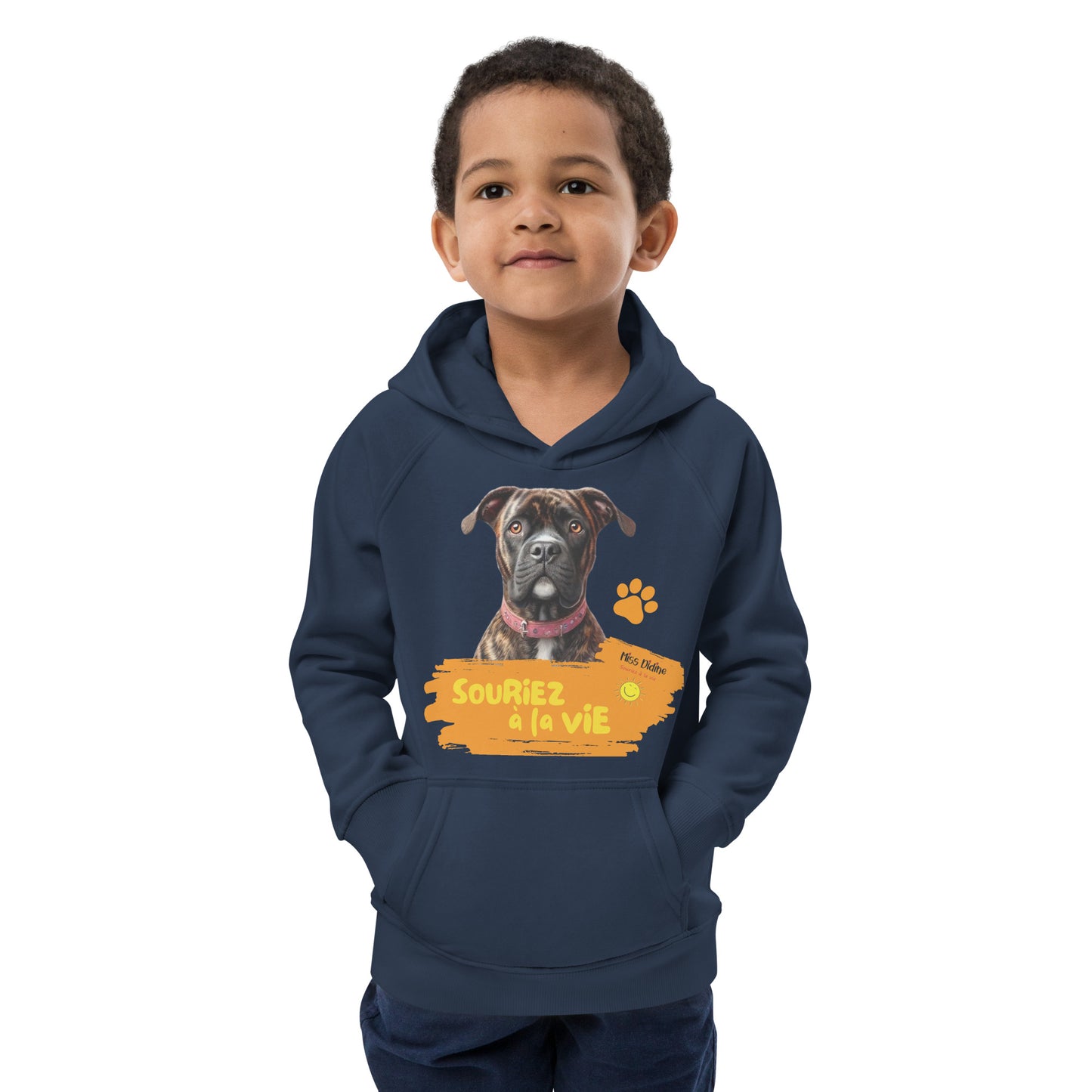 Sweat à capuche hoodie écologique pour enfants lenox souriez à la vie
