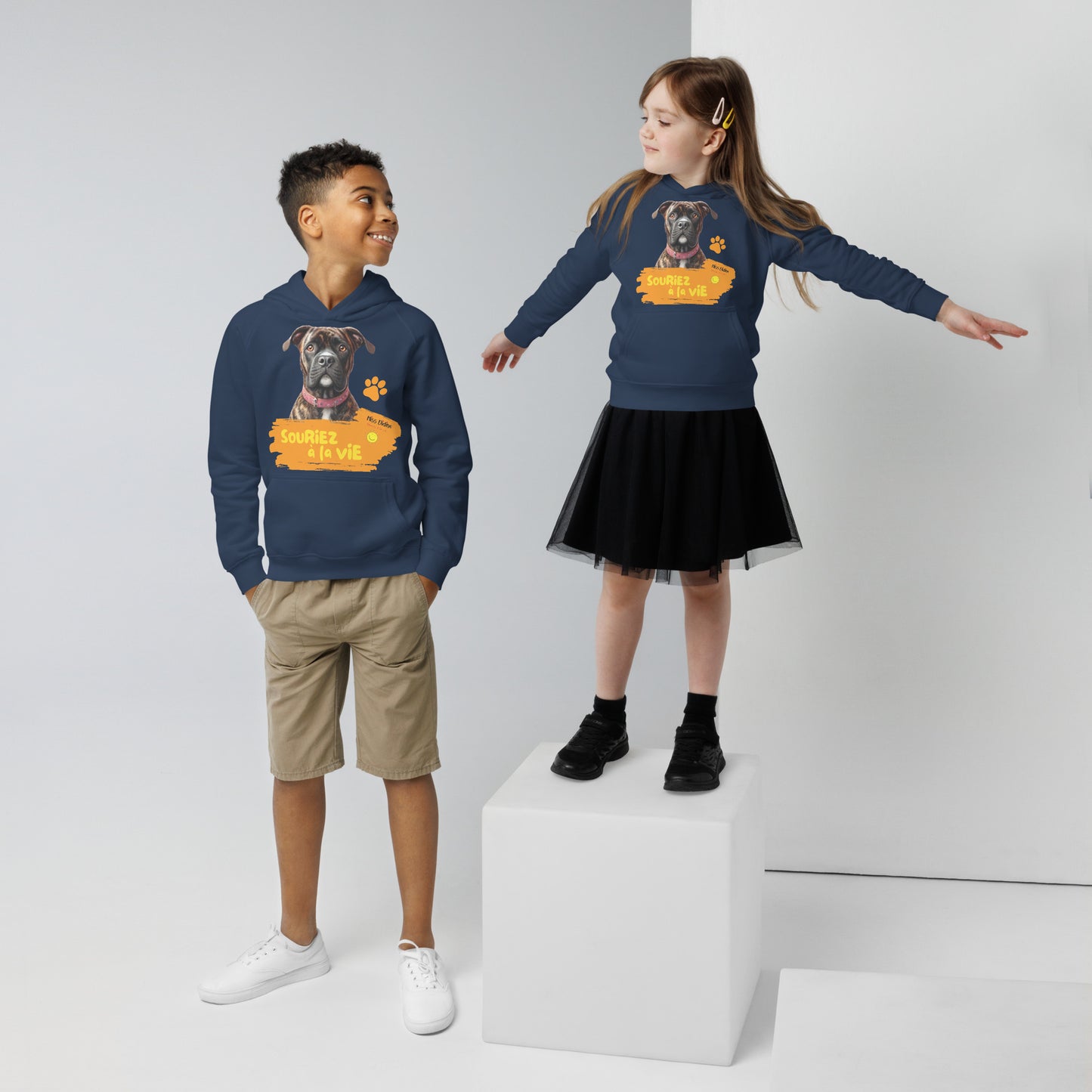 Sweat à capuche hoodie écologique pour enfants lenox souriez à la vie