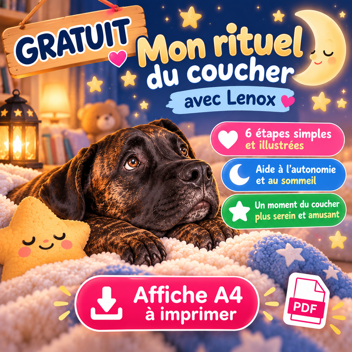 🎁 GRATUIT – Rituel du coucher enfant avec Lenox | Affiche A4 à imprimer pour des soirées plus sereines