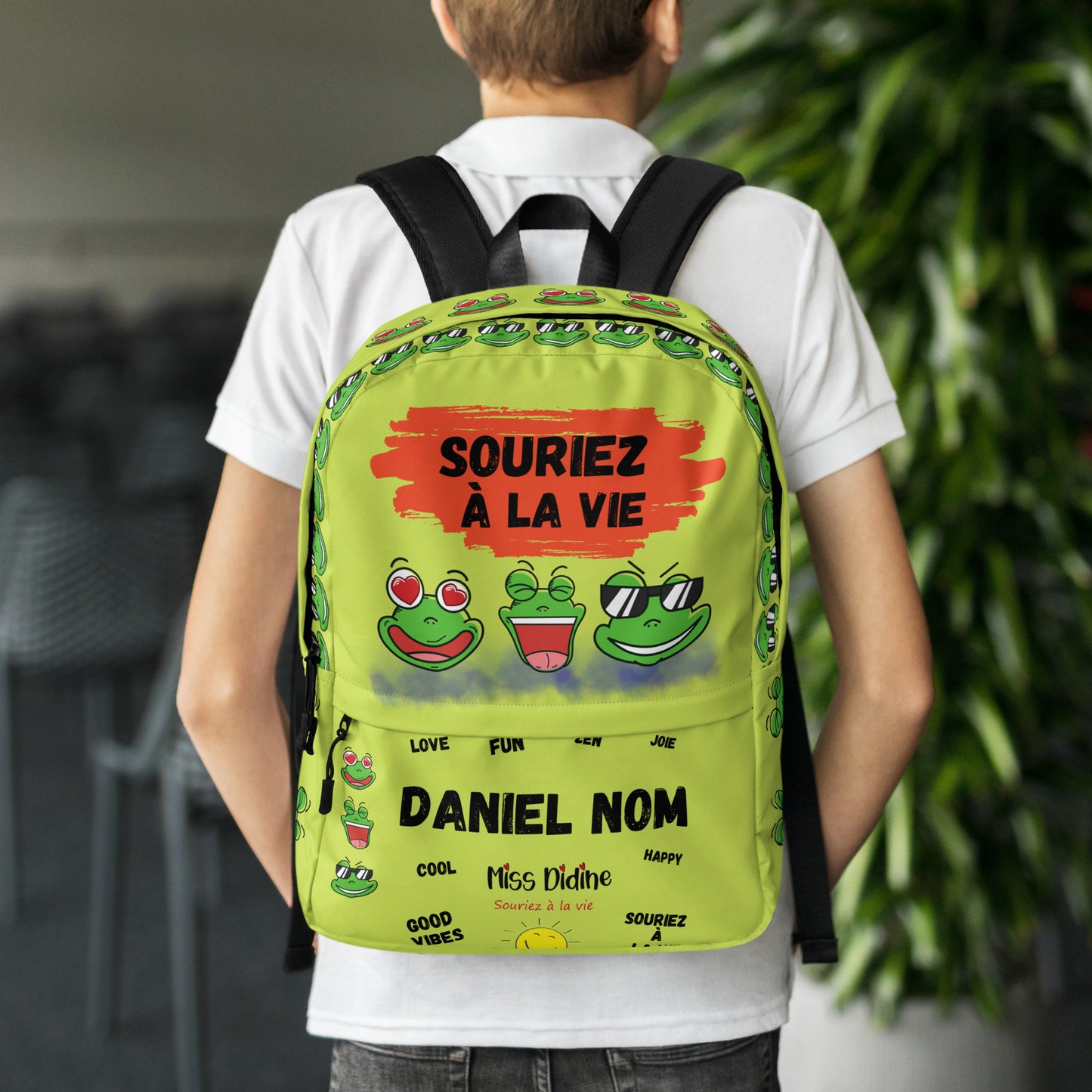 Sac à dos personnalisable " 3 grenouilles amusantes" Souriez à la vie