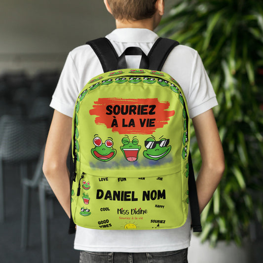 Sac à dos personnalisable " 3 grenouilles amusantes" Souriez à la vie