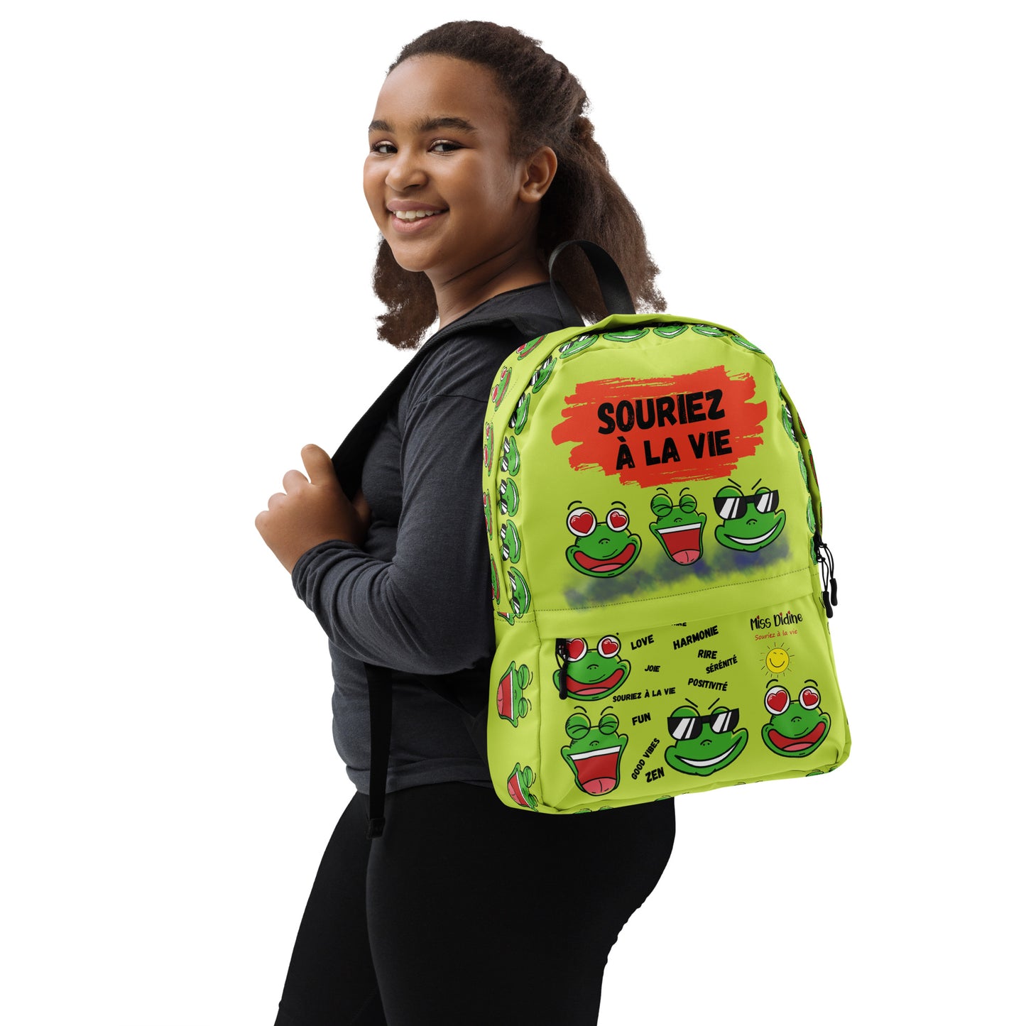 Sac à dos 3 grenouilles fond vert anis