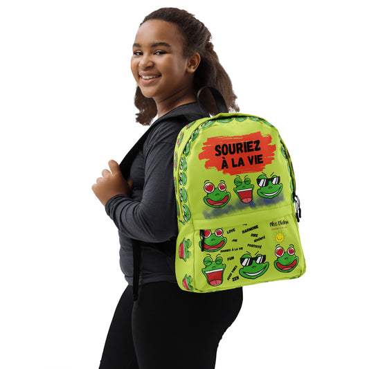 Sac à dos 3 grenouilles fond vert anis