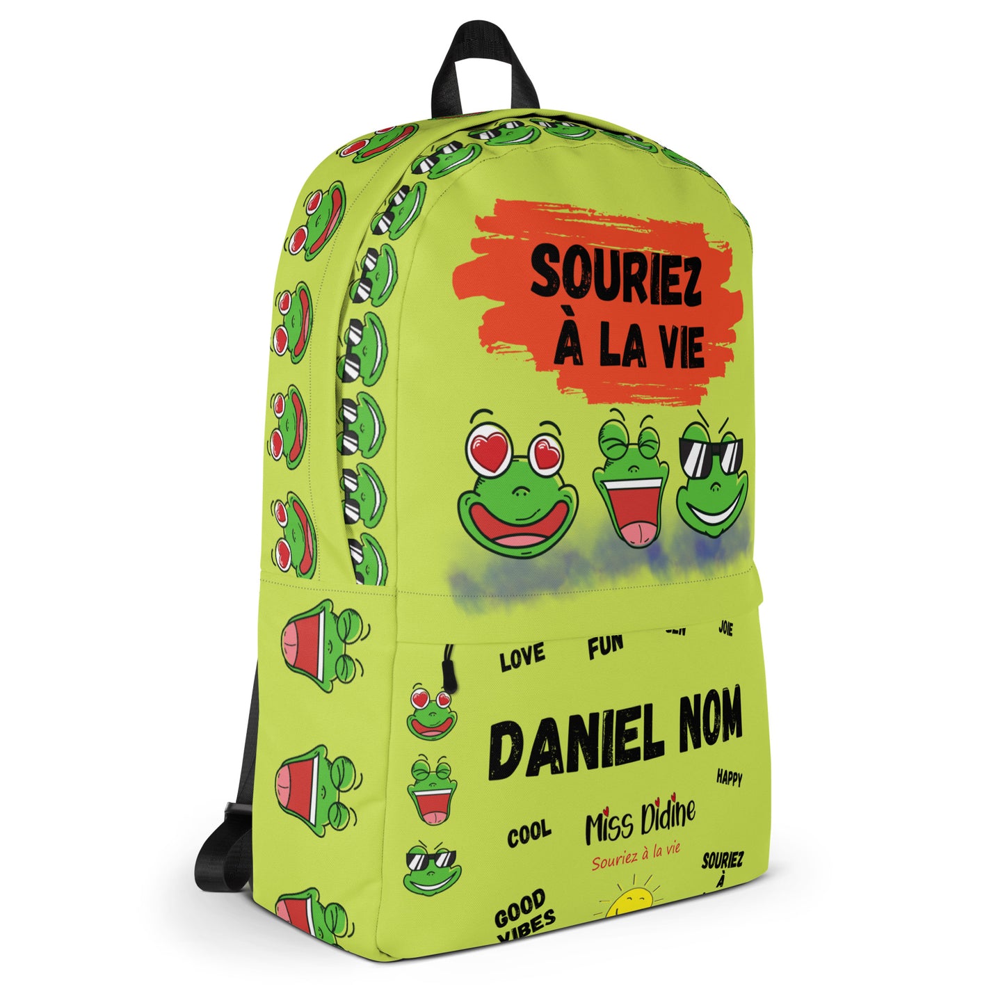 Sac à dos personnalisable " 3 grenouilles amusantes" Souriez à la vie