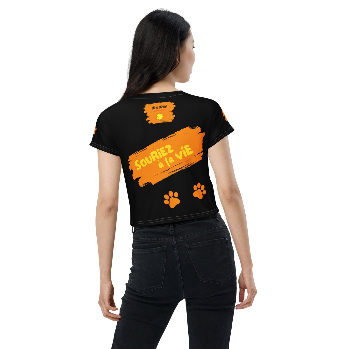 T-shirt Crop-Top lenox Souriez à la vie fond noir