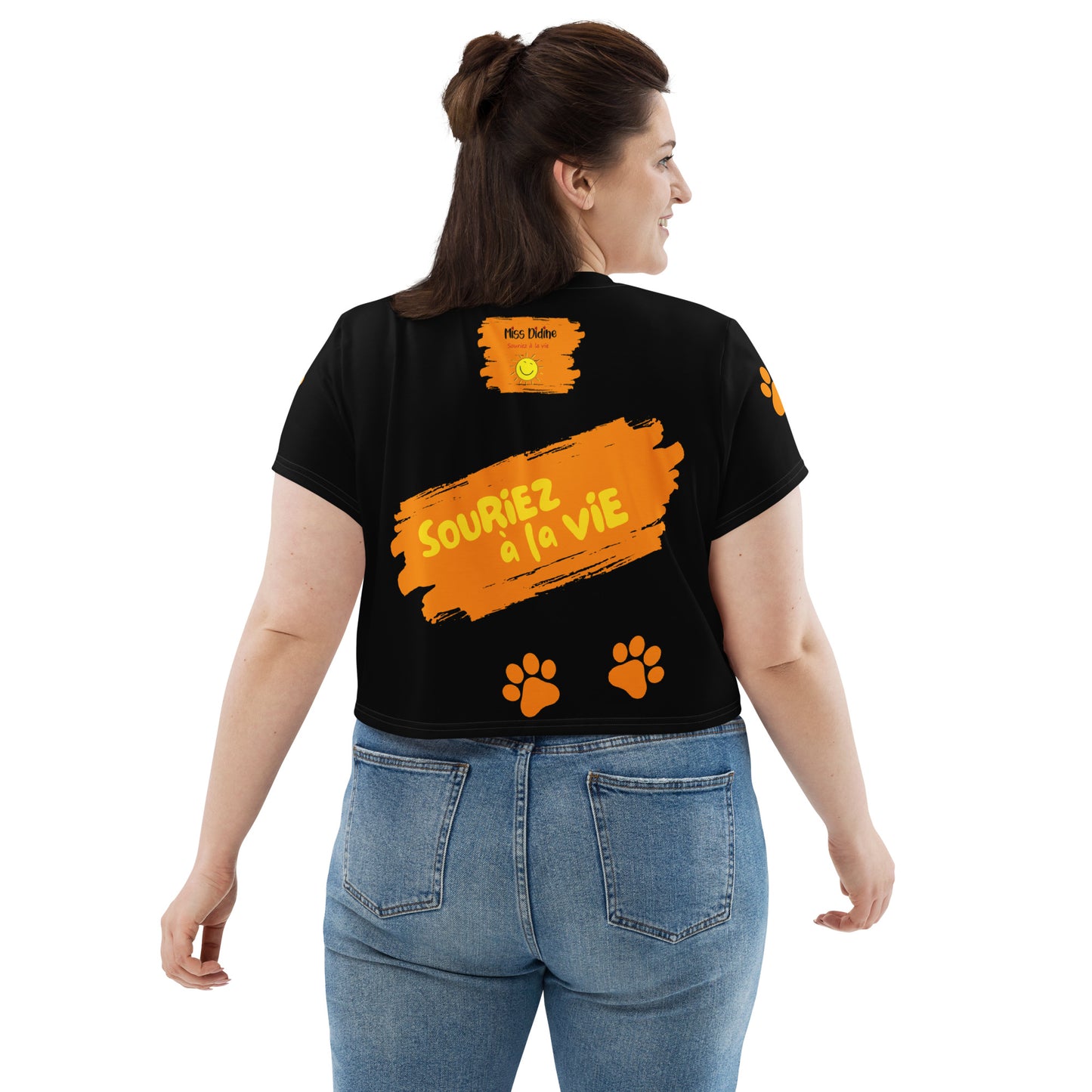 T-shirt Crop-Top lenox Souriez à la vie fond noir