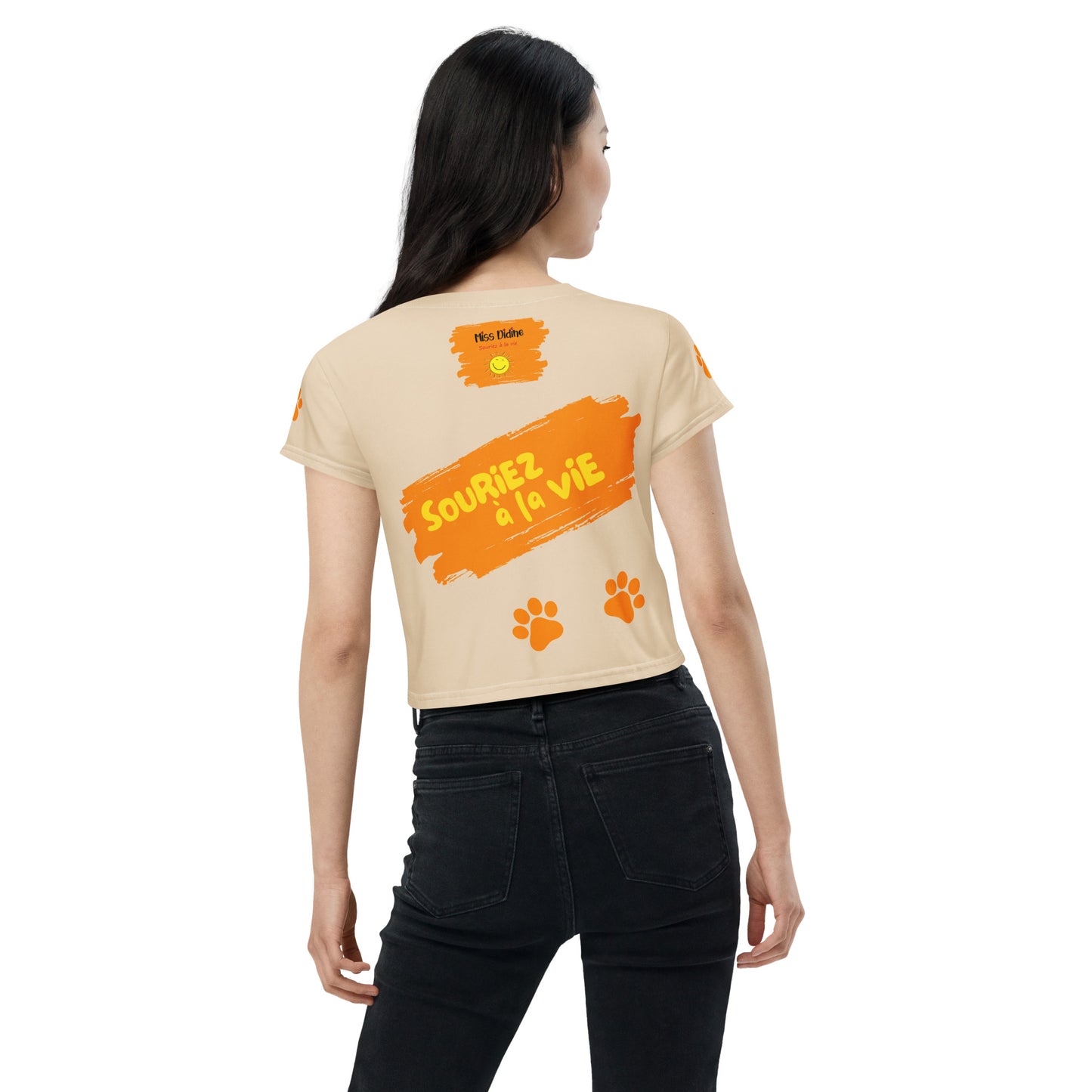 T-shirt Crop-Top lenox Souriez à la vie fond beige