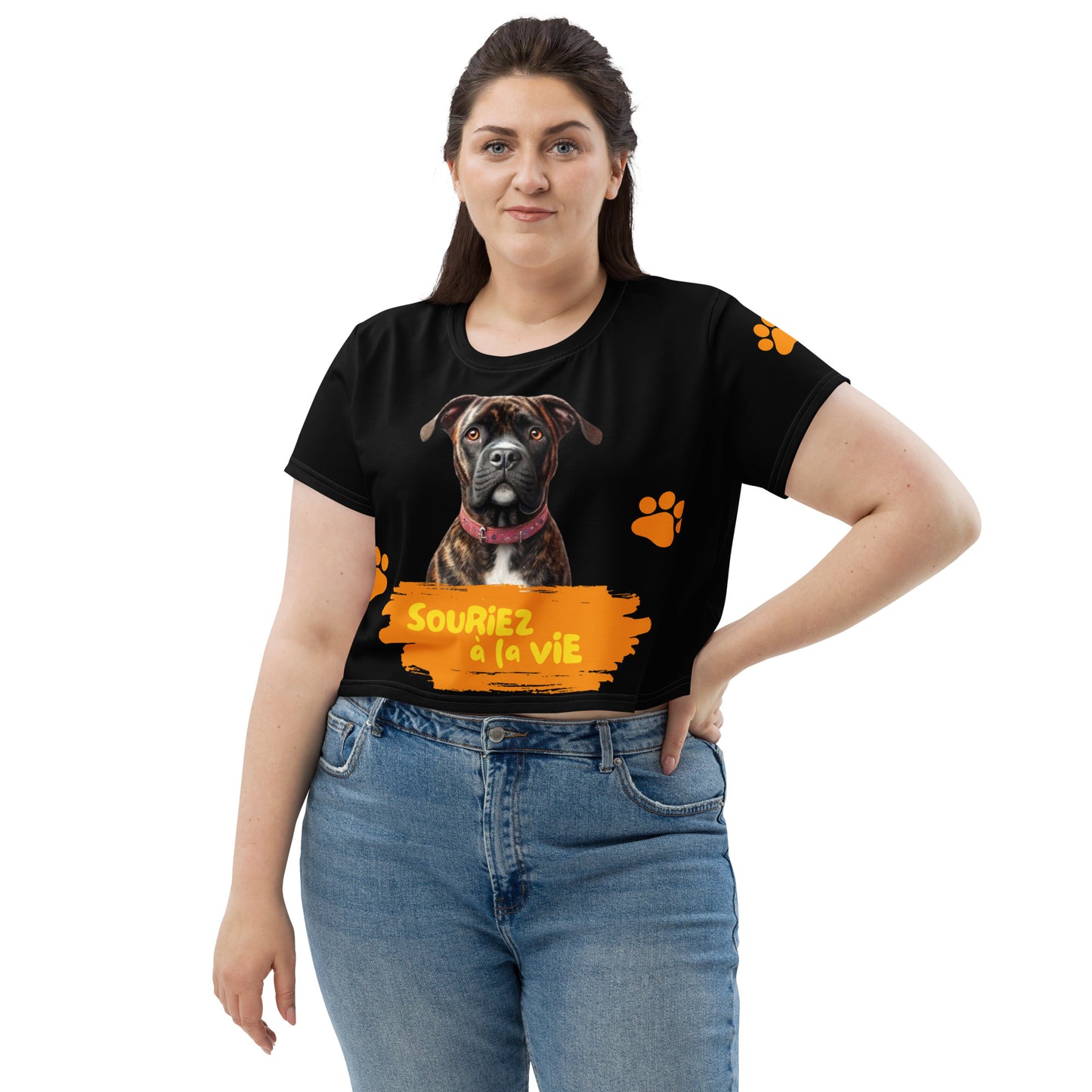 T-shirt Crop-Top lenox Souriez à la vie fond noir