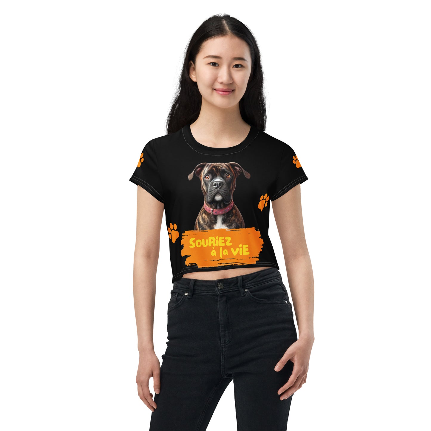 T-shirt Crop-Top lenox Souriez à la vie fond noir