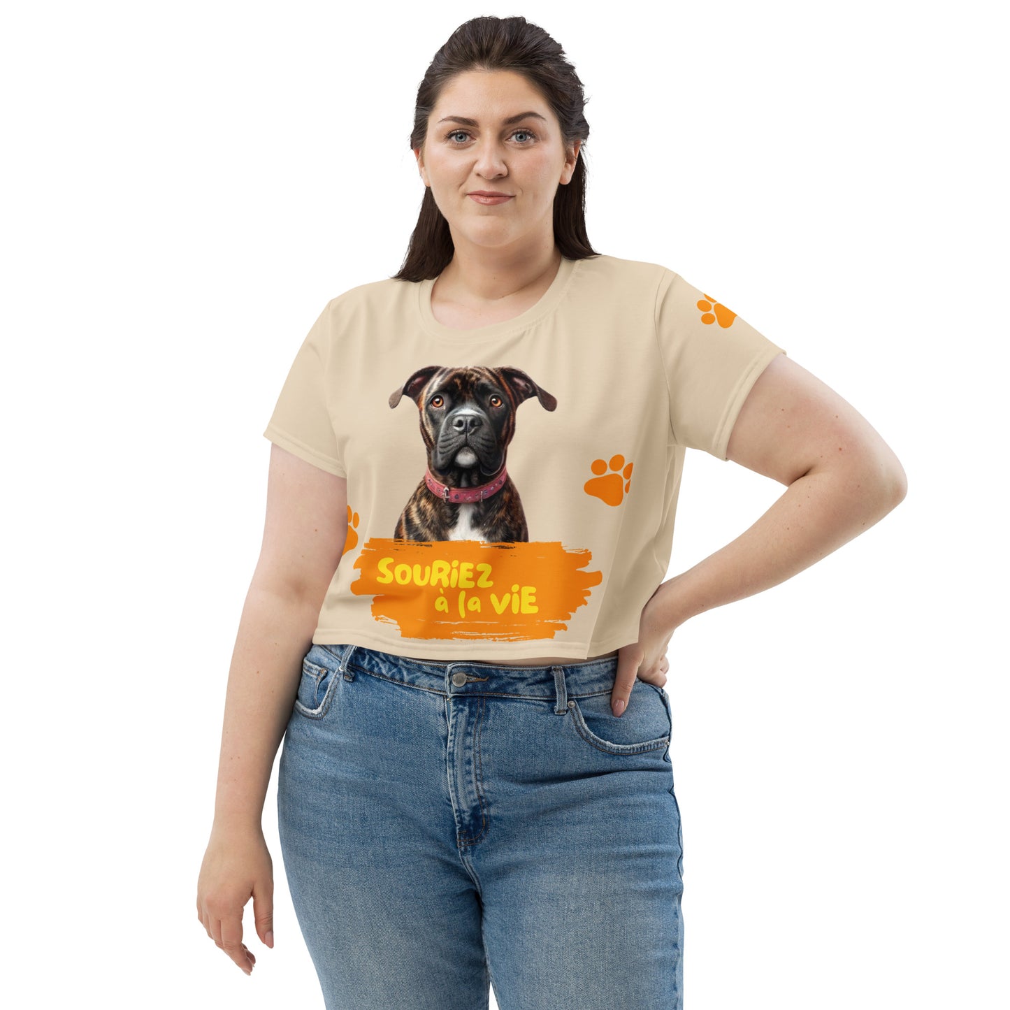 T-shirt Crop-Top lenox Souriez à la vie fond beige