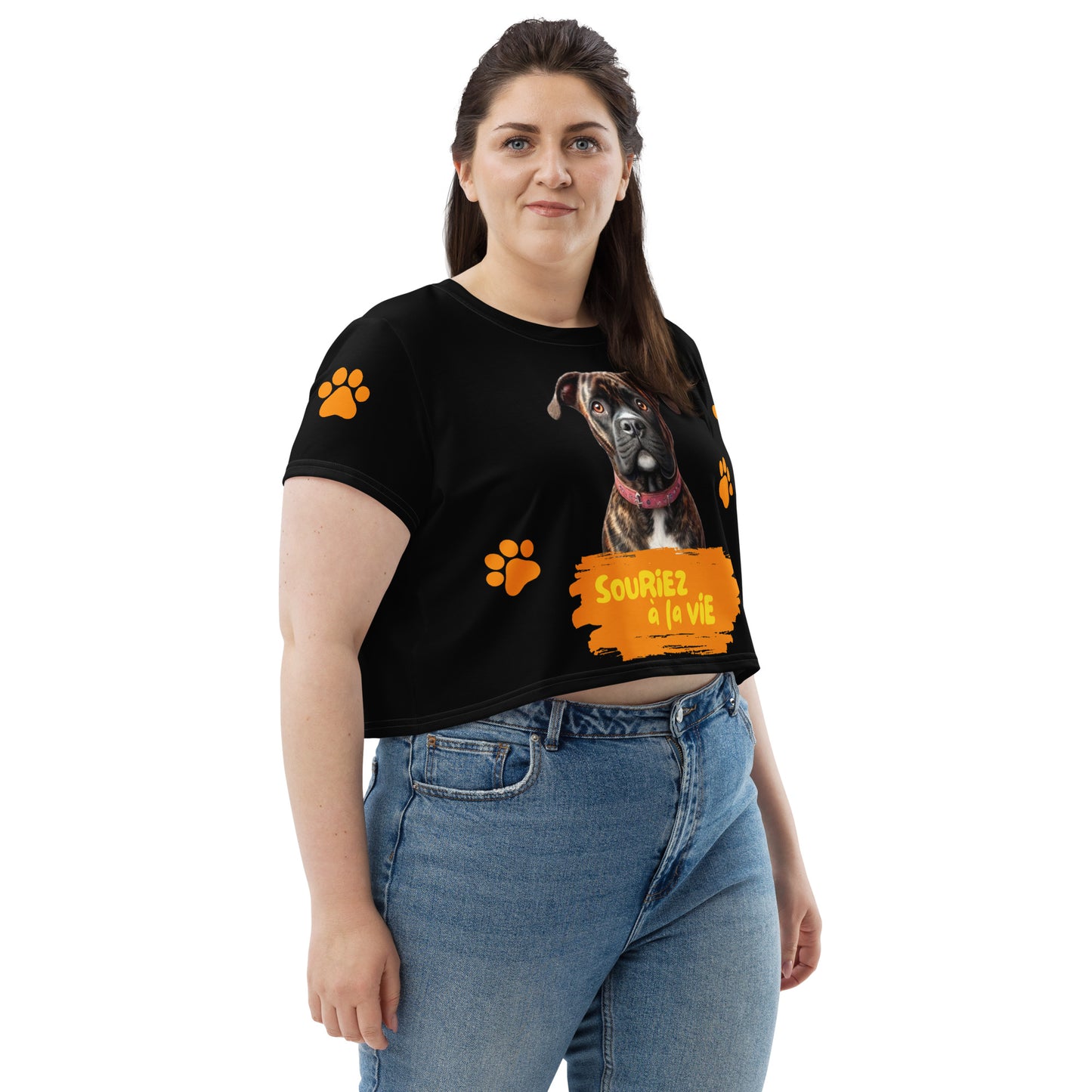 T-shirt Crop-Top lenox Souriez à la vie fond noir