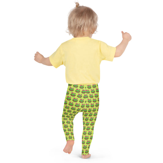 Legging Pour Enfant Grenouilles amusantes fond vert anis