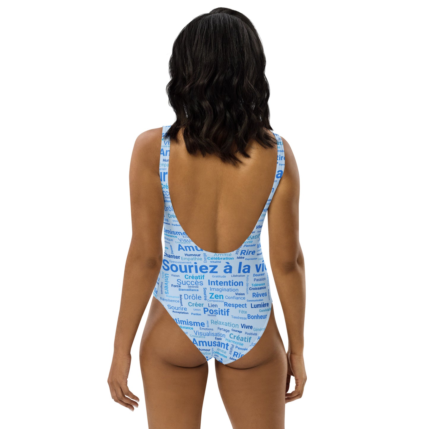 Maillot de Bain 1 Pièce "Souriez à la vie" Marque Miss Didine Souriez à la vie fond bleu pastel