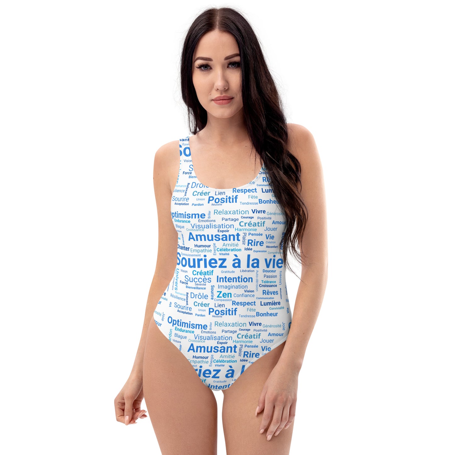 Maillot de Bain 1 Pièce  "Souriez à la vie" Marque Miss Didine Souriez à la vie fond blanc