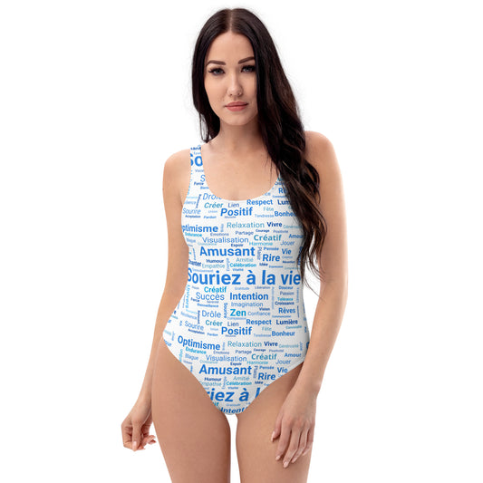 Maillot de Bain 1 Pièce  "Souriez à la vie" Marque Miss Didine Souriez à la vie fond blanc