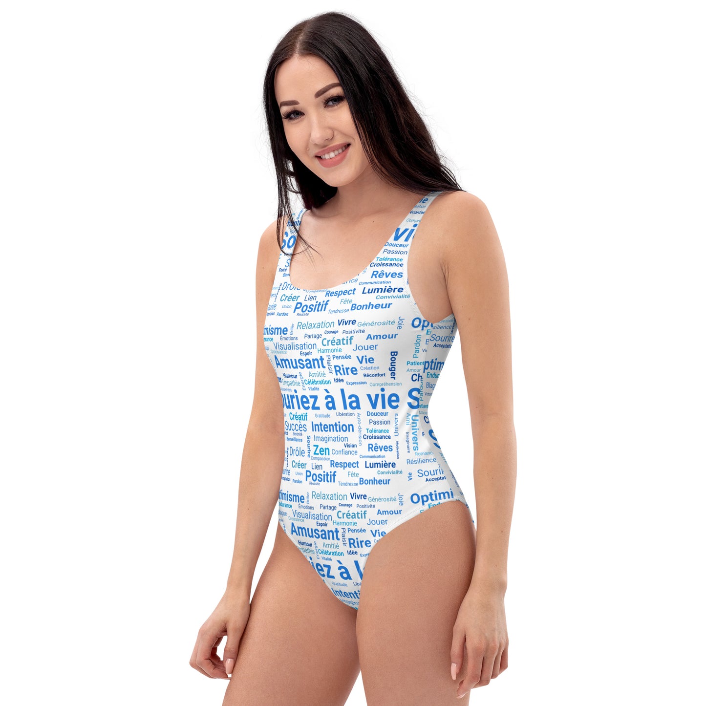 Maillot de Bain 1 Pièce  "Souriez à la vie" Marque Miss Didine Souriez à la vie fond blanc
