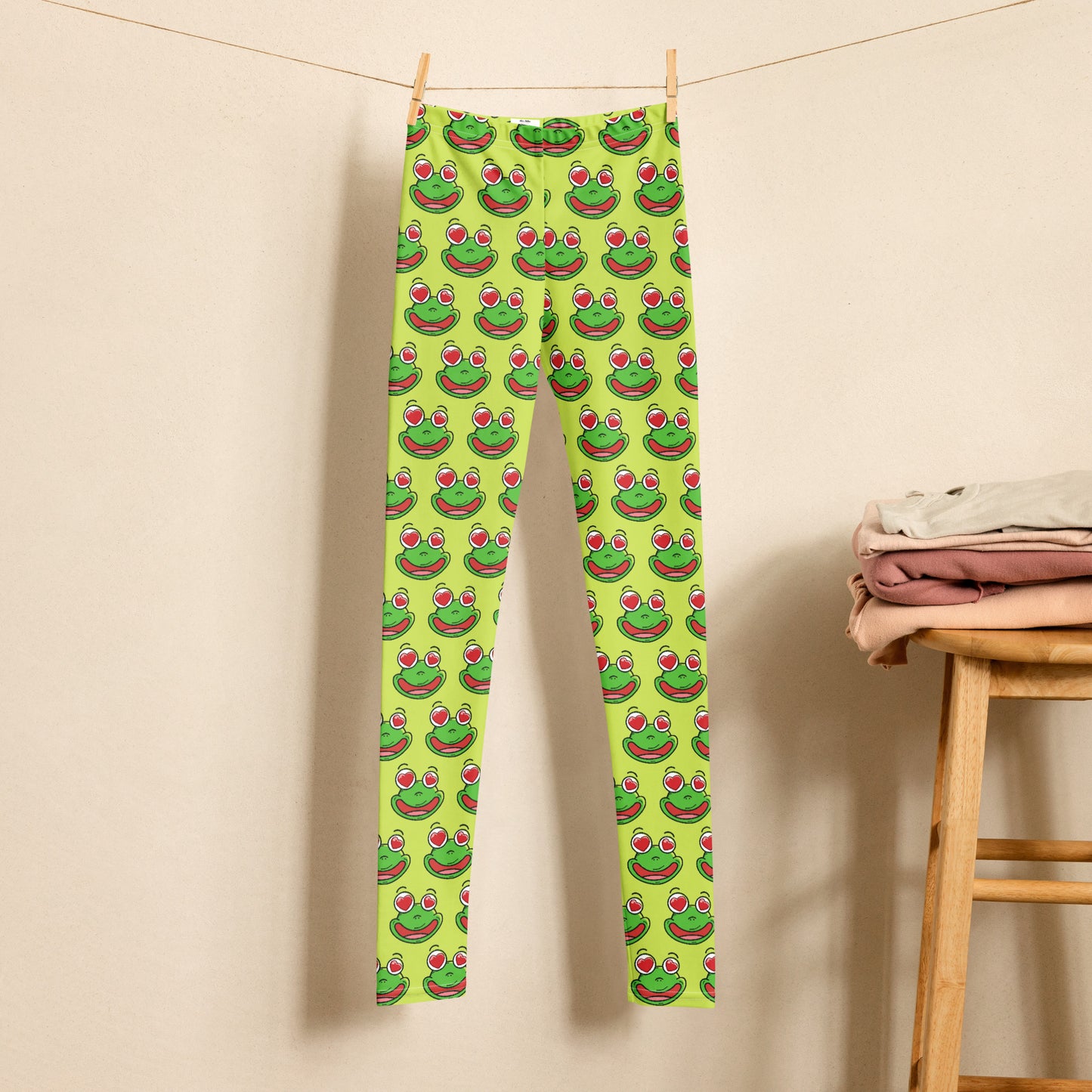 Legging Pour Ado Grenouilles amusantes fond vert anis
