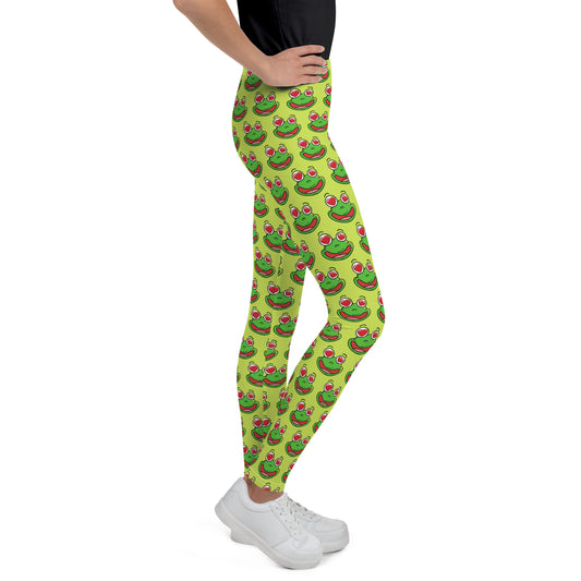 Legging Pour Ado Grenouilles amusantes fond vert anis