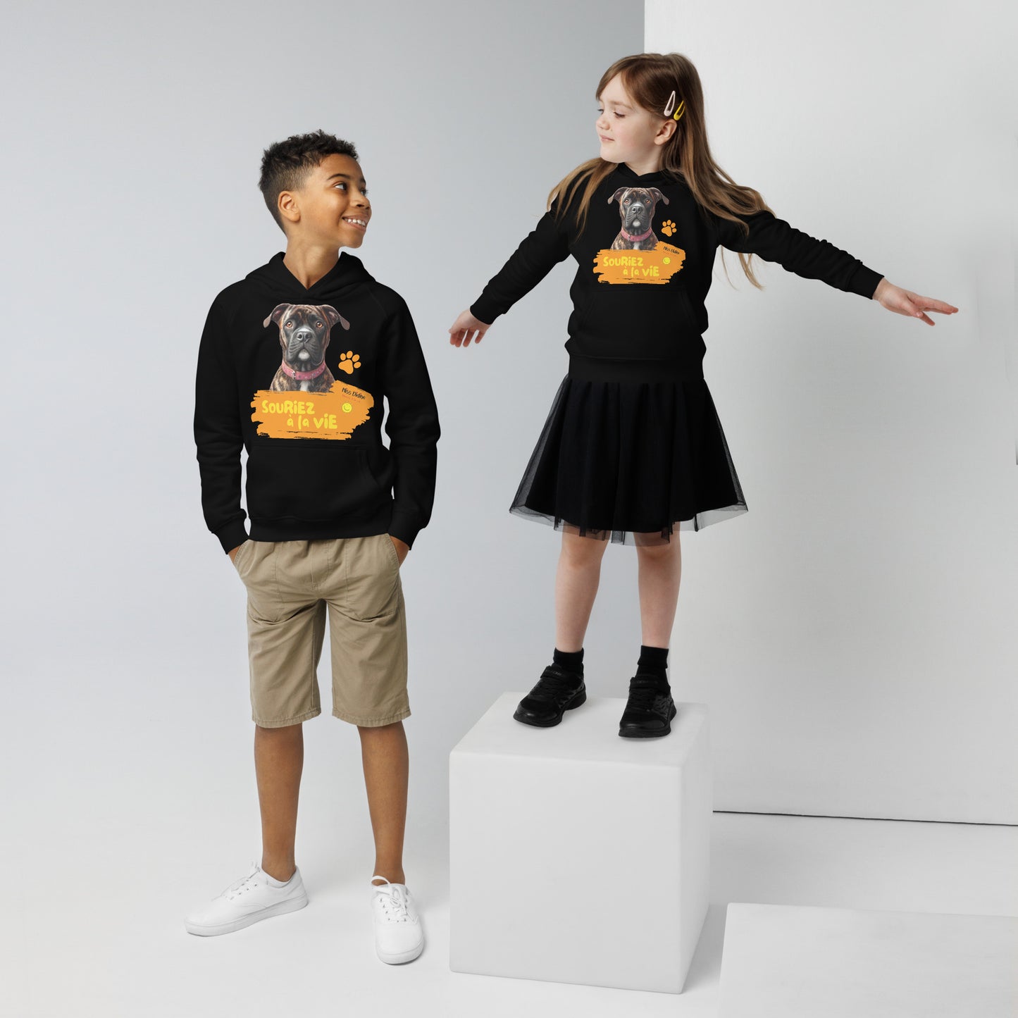Sweat à capuche hoodie écologique pour enfants lenox souriez à la vie